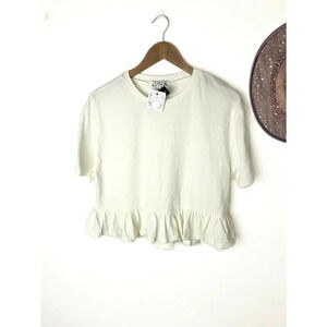 Poof! Women's Off white peplum‎ top Sz L NWT